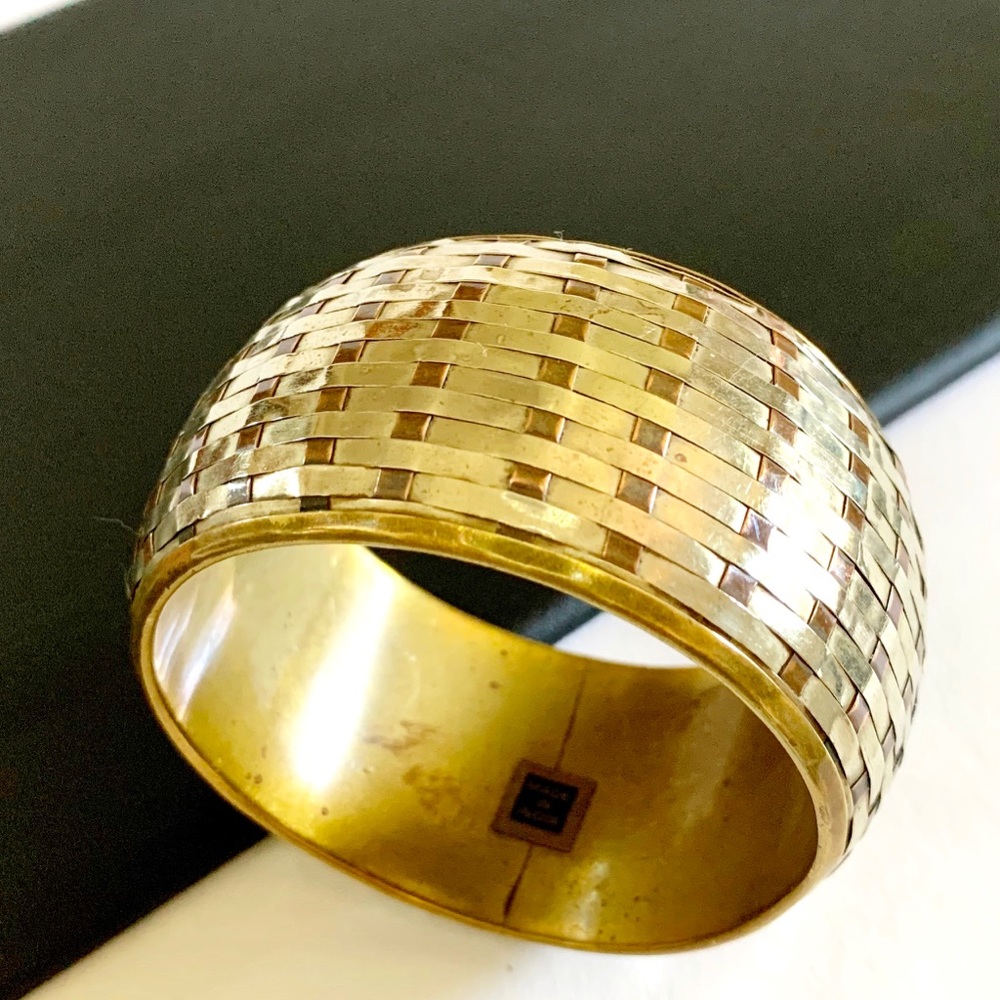 Large Bold Vintage Silver Brass Copper Bangle Bracelet Statement Pc